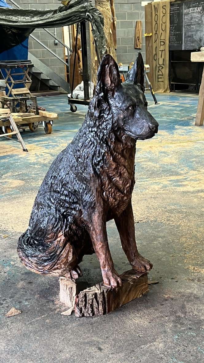 Rex the dog wood carving